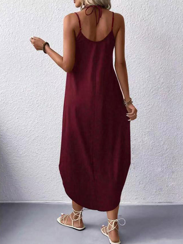 Solid Color Loose Plus Size Spaghetti-Neck Maxi Dresses