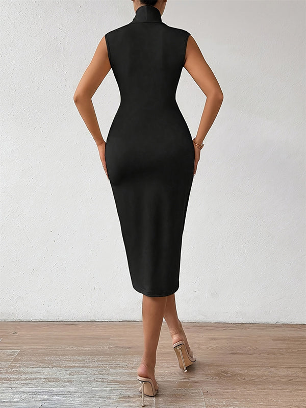 Solid Color A-Line Bodycon V-Neck Midi Dresses
