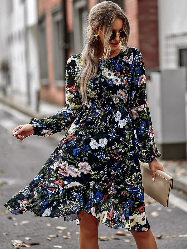 Bohemia Puff Sleeves Floral Dress