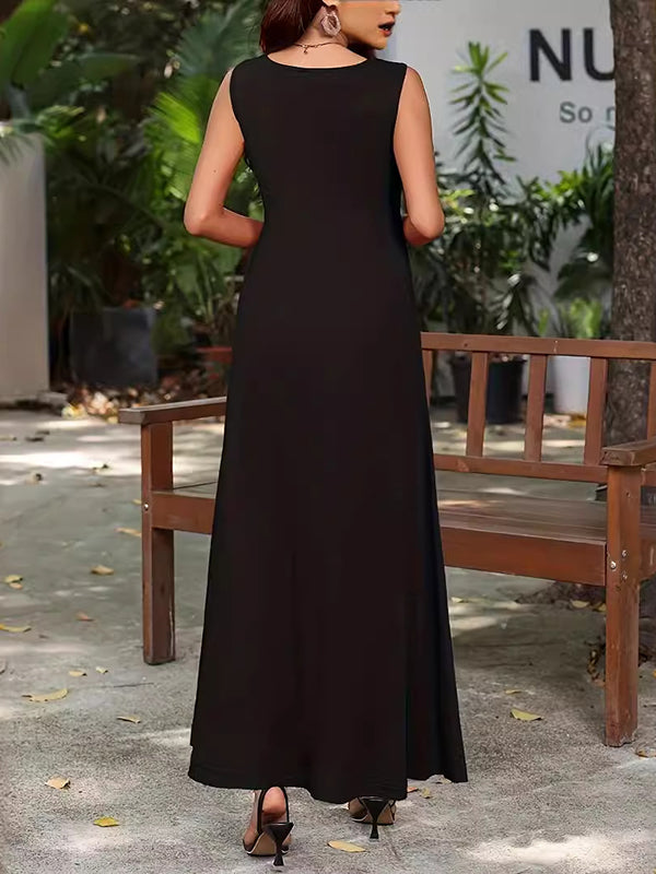 Solid Color A-Line Loose Round-Neck Maxi Dresses