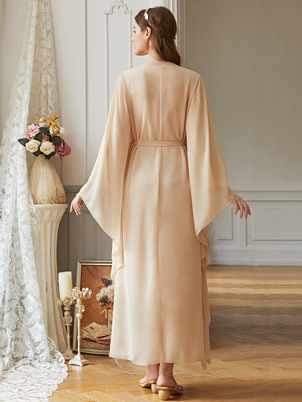 Loose A-Line Lace-Up Embroidered Solid Dress
