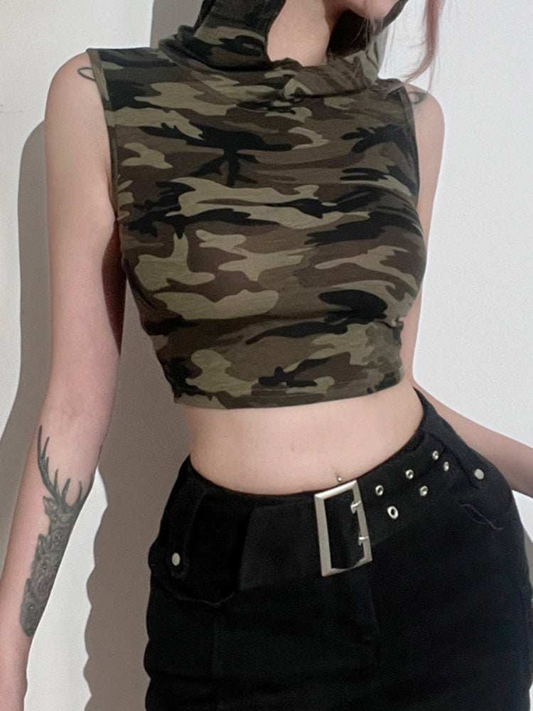 Army Green Hooded Sleeveless Top