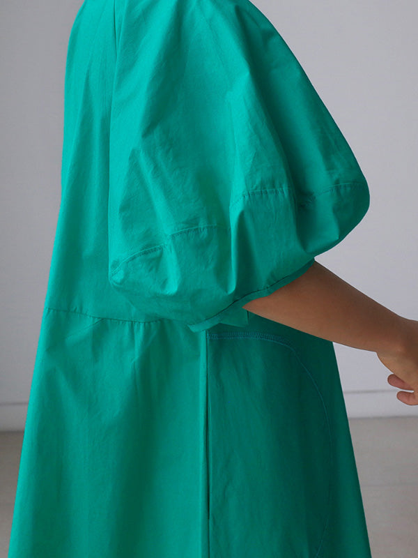 Original Bishop Sleeve Solid Color Midi Dress