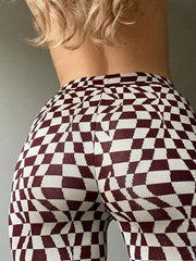Psychedelic Checkerboard Print Wide-Leg Pants