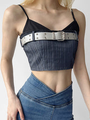 Dark Grey Short Splicing Halter Top