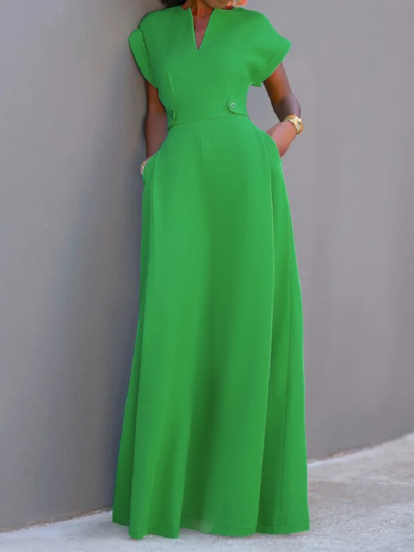 Solid Color Split-Joint Flying Sleeves V-neck Maxi Dresses Evening Dresses