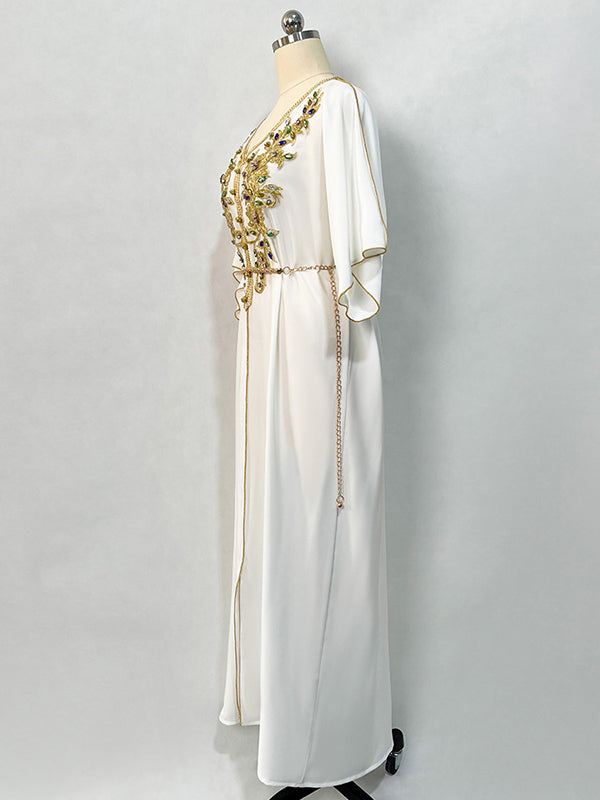 Vacation Loose Solid Color V-Neck Dress