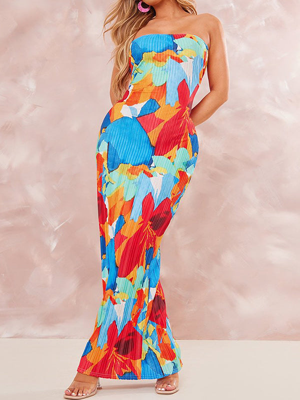 Flower Printed Tube Wrap Maxi Dresses