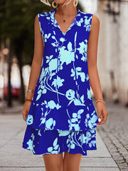Falbala Printed Split-Joint Tied Tiered A-Line High Waisted V-Neck Mini Dresses
