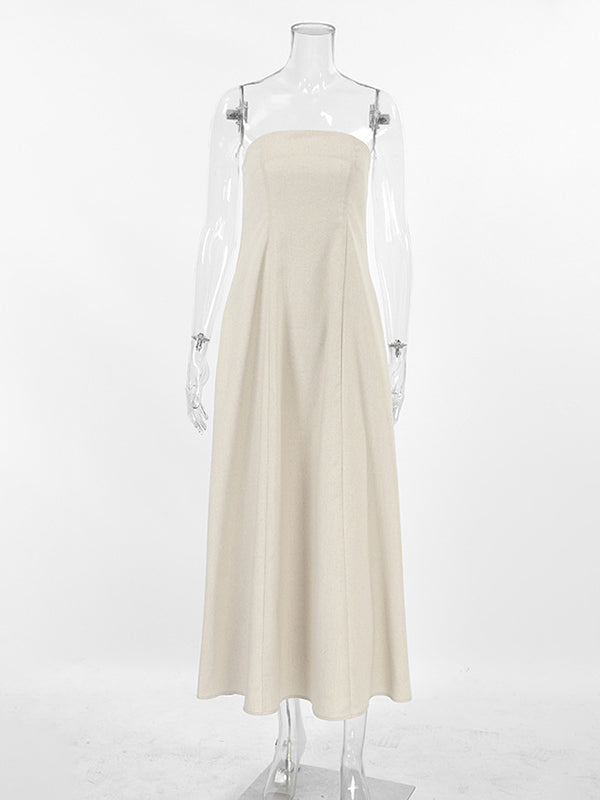 Elasticity Pockets Solid Color Zipper A-Line Loose Tube Maxi Dresses