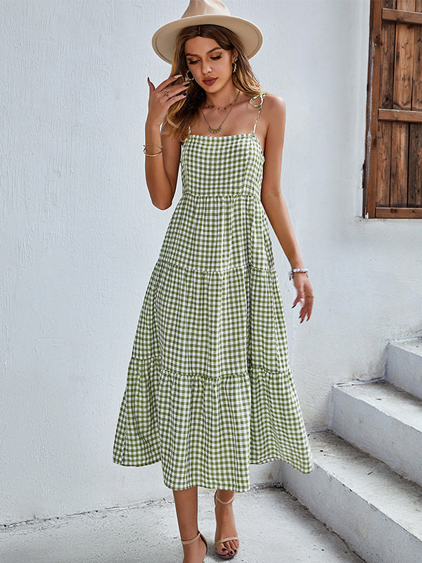 Bohemia A-Line Sleeveless Plaid  Dress
