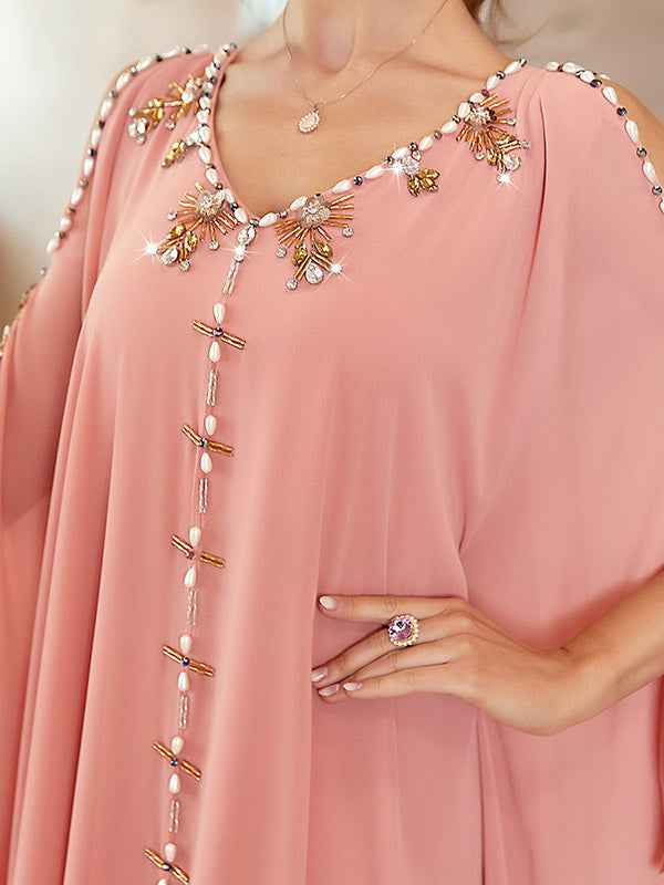 Vacation Loose Solid Color V-Neck Dress