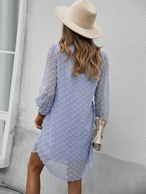Vacation Loose Solid Color V-Neck Dress