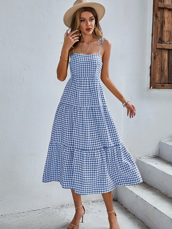 Bohemia A-Line Sleeveless Plaid  Dress
