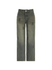 Hip Pop Low Waist Letter Print Boyfriend Jeans