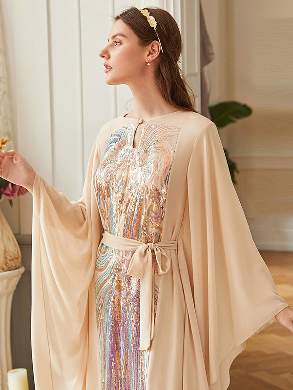 Loose A-Line Lace-Up Embroidered Solid Dress