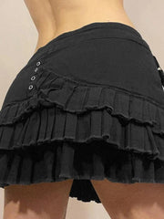 Tiered Pleated Denim Mini Skirt