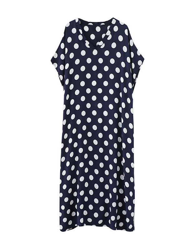 Urban Loose Batwing Sleeves Polka-Dot Printed A-Line Maxi Dress
