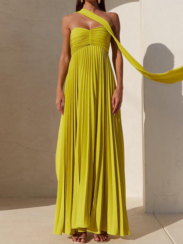 Solid Color Pleated Tube Elegant Maxi Dresses