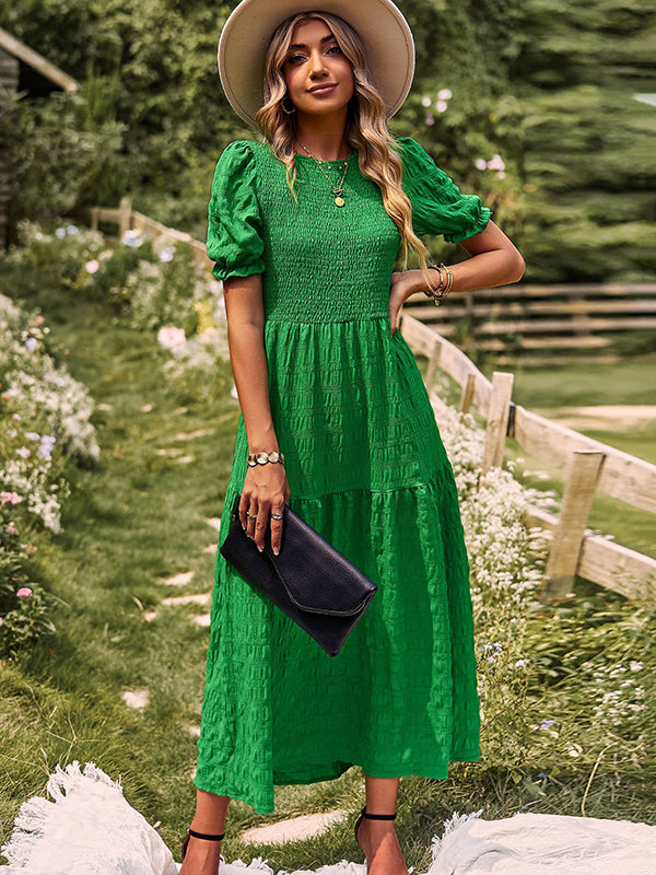 Bohemia Loose High Waisted Solid Color Round-Neck Maxi Dresses