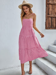 Bohemia A-Line Sleeveless Plaid  Dress