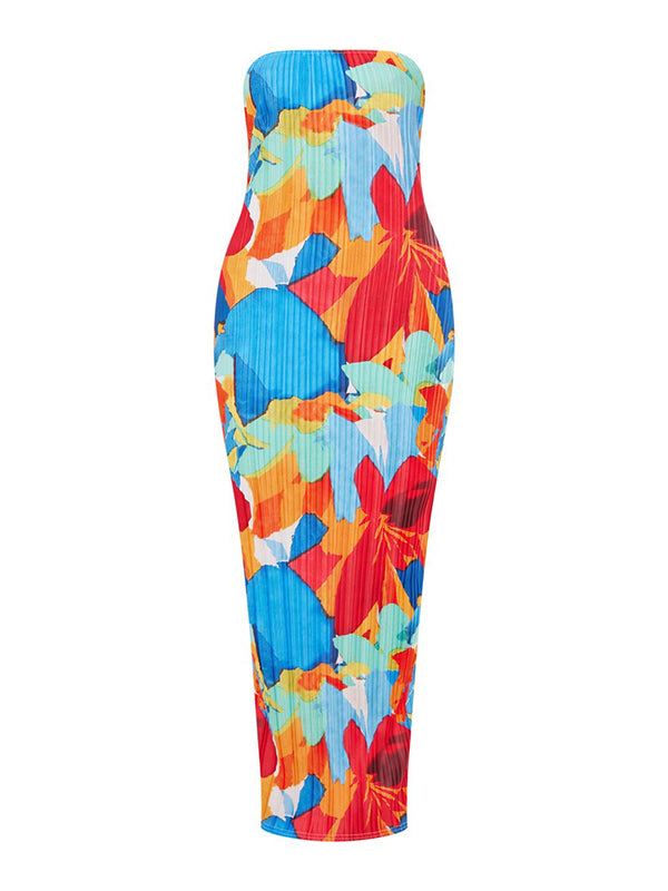 Flower Printed Tube Wrap Maxi Dresses