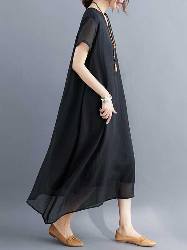 Solid Color A-Line Loose V-Neck Midi Dresses