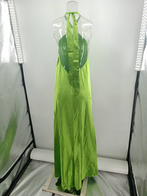 Backless Solid Color Tied A-Line Loose Halter-Neck Maxi Dresses