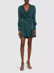 Solid Color Ruffled Long Sleeves Satin Elegant Mini Dresses