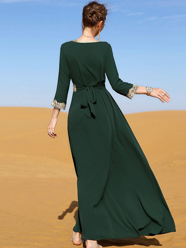 Vintage A-Line Long Sleeves Embroidered Dress