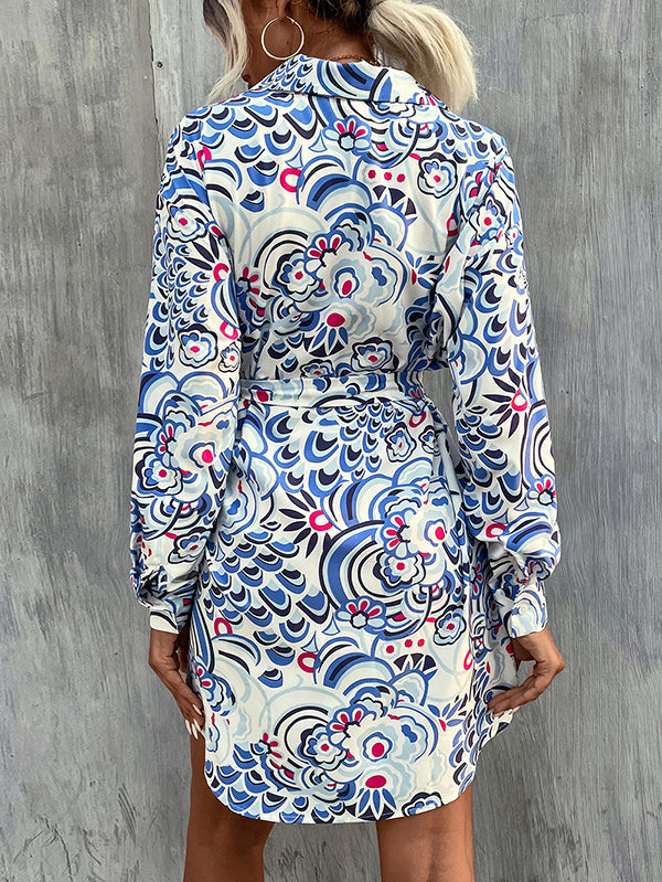 Vacation Irregularity Floral Polo Dress