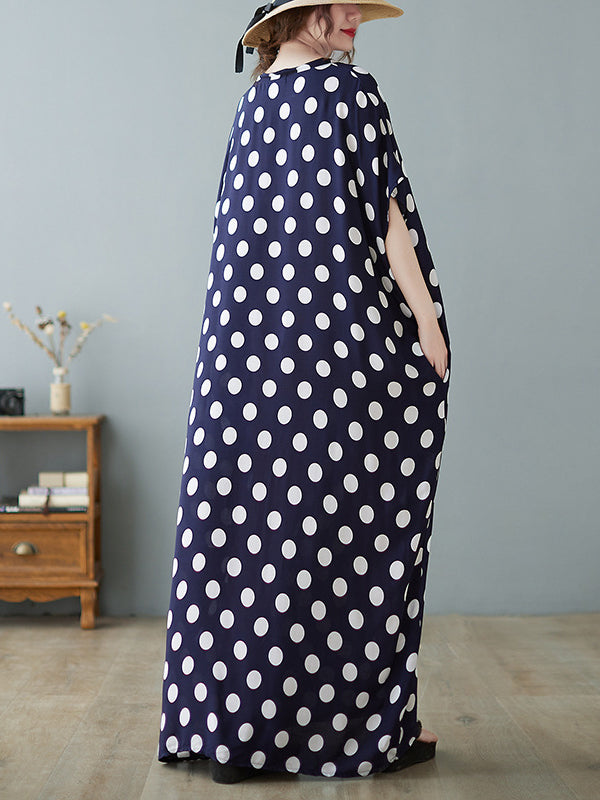Urban Loose Batwing Sleeves Polka-Dot Printed A-Line Maxi Dress