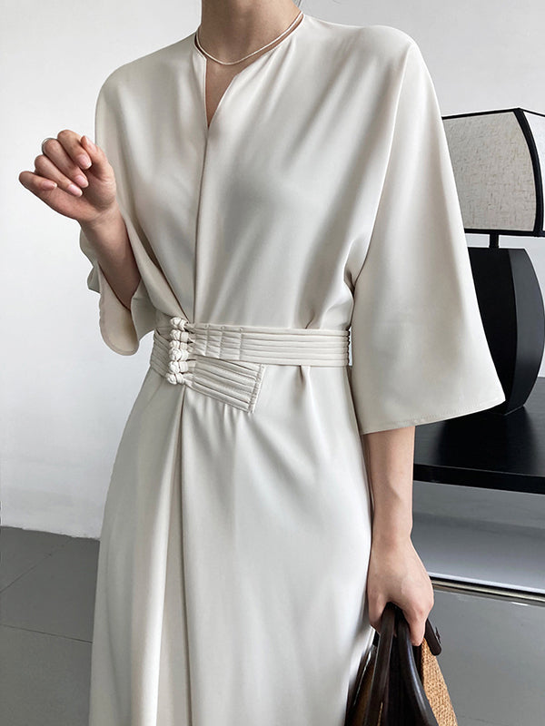 Vintage Loose Half Sleeves Buttoned H-Line Midi Dress