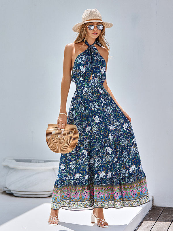 Bohemia Sleeveless A-Line Floral Printed Maxi Dress