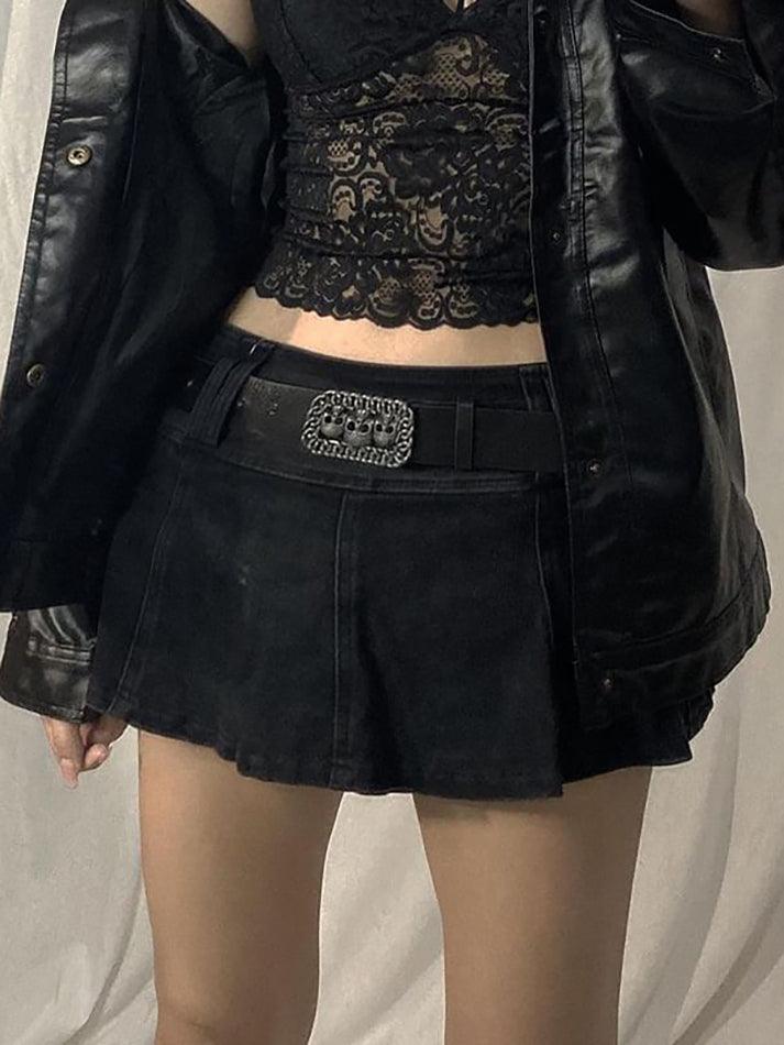Low Waist Mini Denim Skirt with Inset Shorts