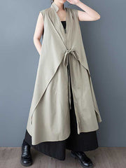 Pockets Solid Color Tied Zipper A-Line Loose V-Neck Shirt Dress Midi Dresses