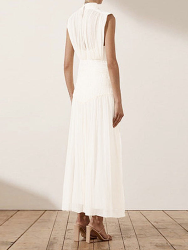 Urban Solid Color High Waisted Falbala Maxi Dress