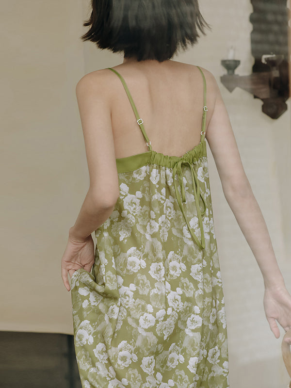 Vacation Sleeveless A-Line Floral Printed V-Neck Dress