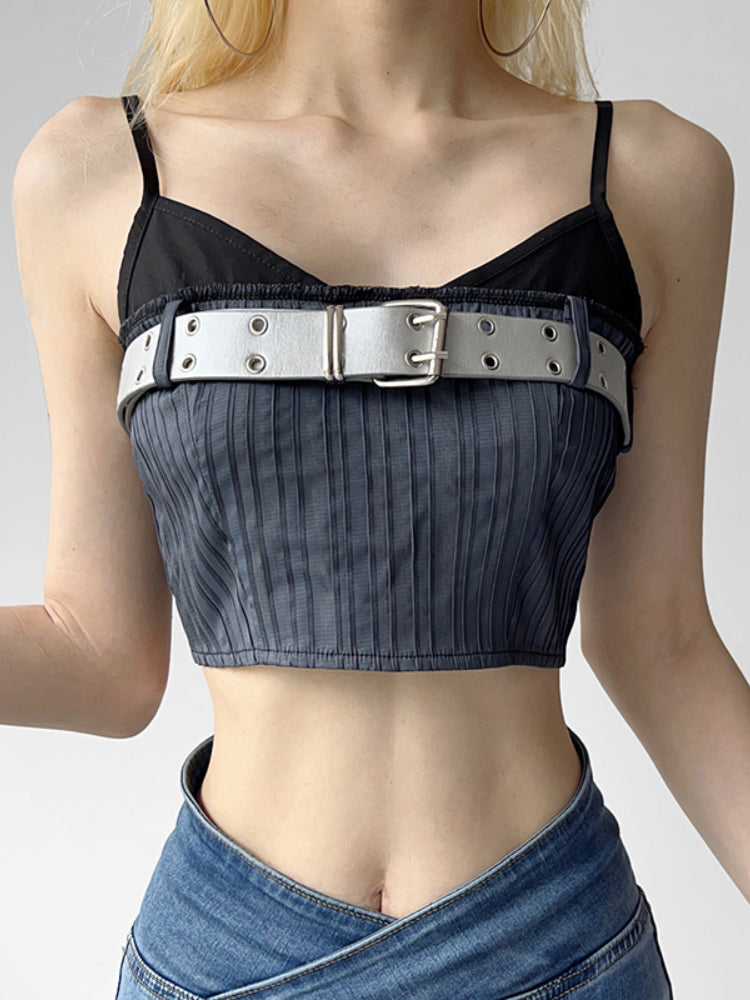 Dark Grey Short Splicing Halter Top