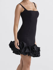 Black Curled-up Halter Backless Dress