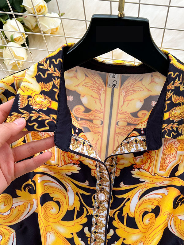 Belt Buckle Buttoned Contrast Color Floral Printed Sleeveless Midi Dresses