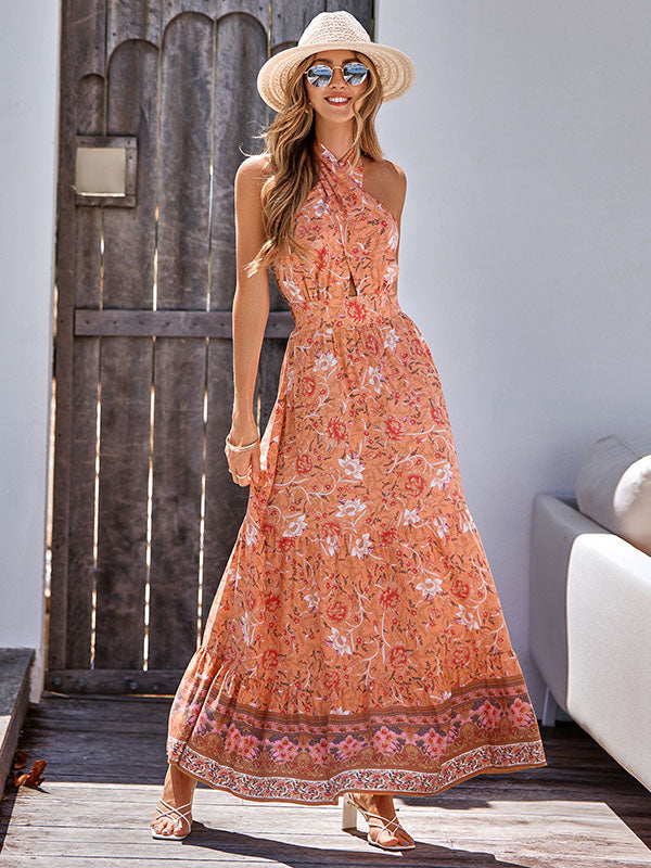 Bohemia Sleeveless A-Line Floral Printed Maxi Dress