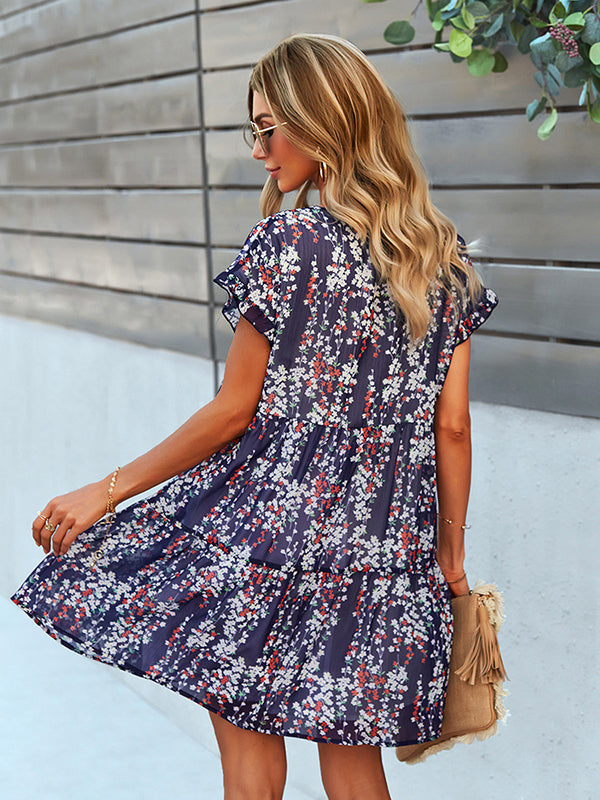 Bohemia Flared Sleeves Floral V-Neck Dress