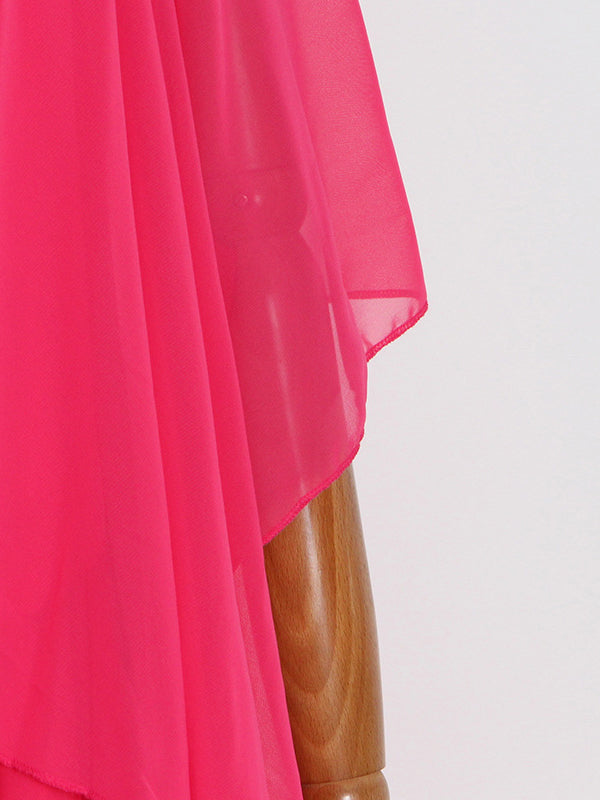 Solid Color Tiered Loose Raglan Sleeve Stand Collar Maxi Dresses