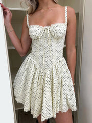 Elegant Lace Trim Strap Corset A-Line Dress