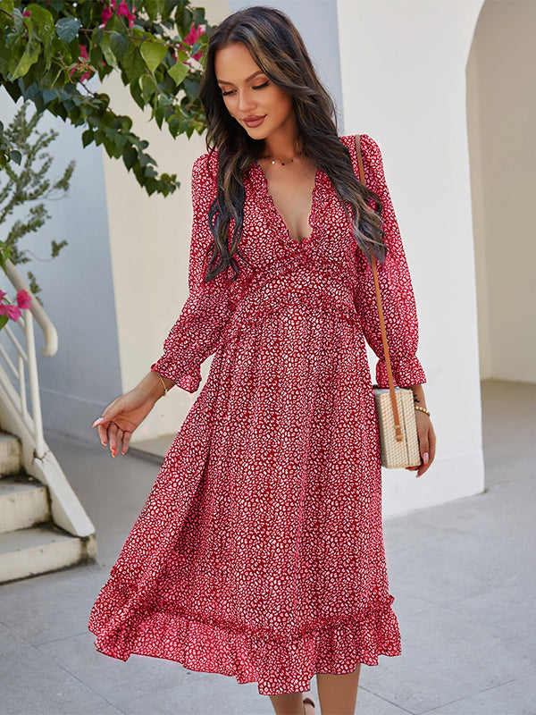 V-Neck Simple Print Dress