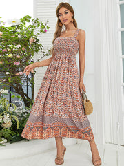 Vacation Sleeveless Floral U-Neck Dress