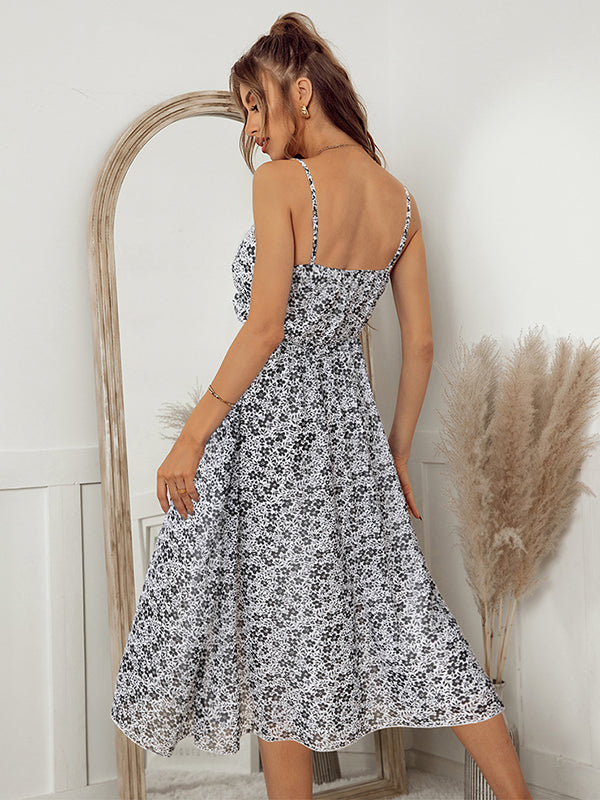Spaghetti Floral Empire Midi Dress