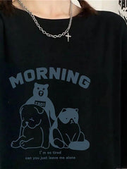 Short Sleeve Animal & Lettering Print Loose-Fit Top