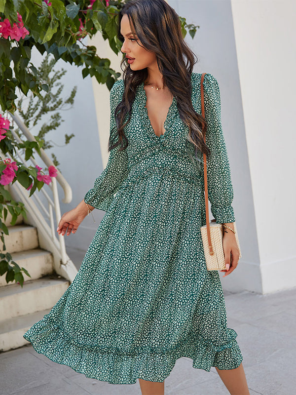 V-Neck Simple Print Dress